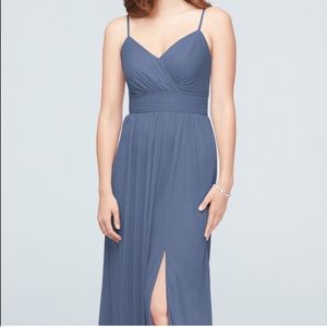 Spaghetti Strap Ruched Waist Mesh Bridesmaid Dress